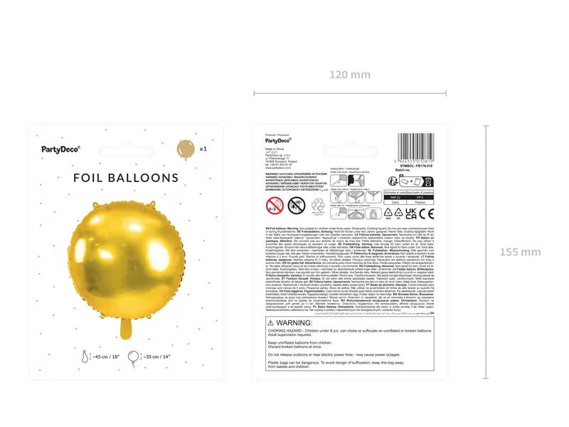 Balon foliowy okrągły Pastylka 45 cm złoty FB176-019