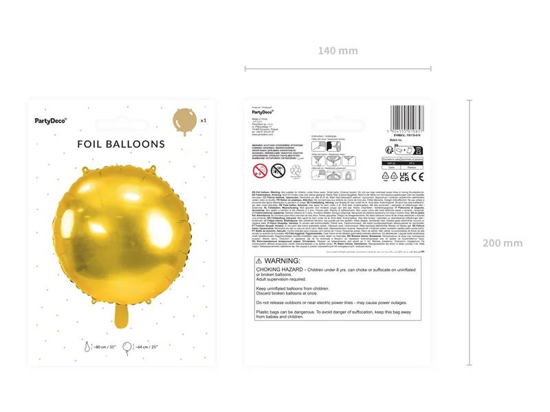Balon foliowy okrągły Pastylka 80 cm złoty FB178-019