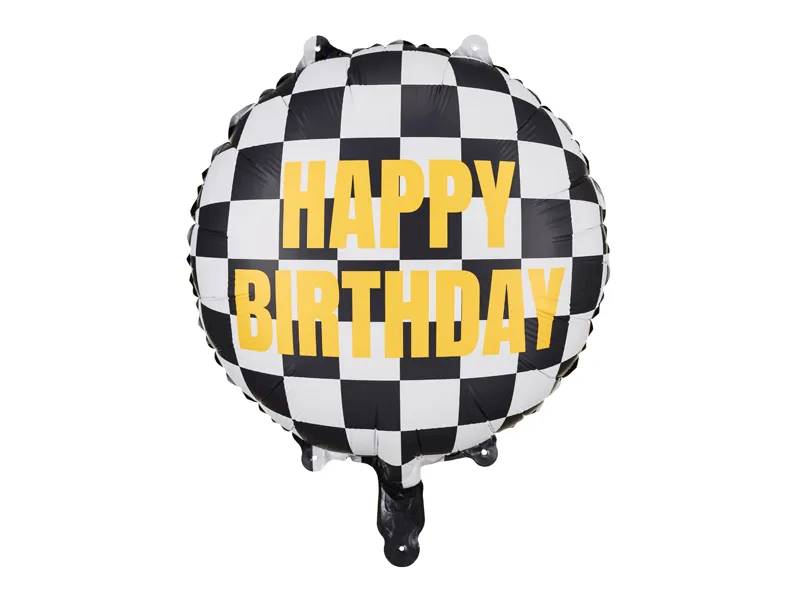 Balon foliowy Szachownica Auta Wyścigi Happy Birthday 45 cm FB220