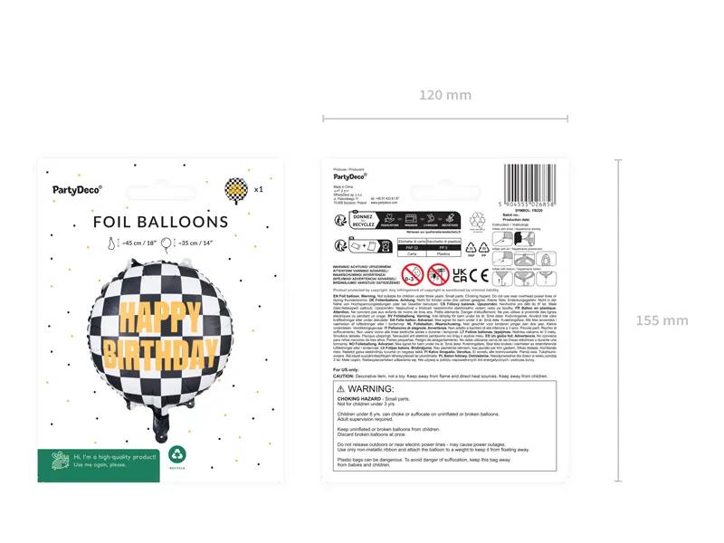 Balon foliowy Szachownica Auta Wyścigi Happy Birthday 45 cm FB220