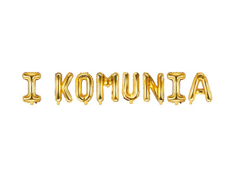 Balon foliowy napis  ''I Komunia'' 260x40 cm złoty
