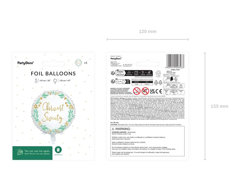 Balon foliowy okrągły ''Chrzest Święty'' 45 cm FB224