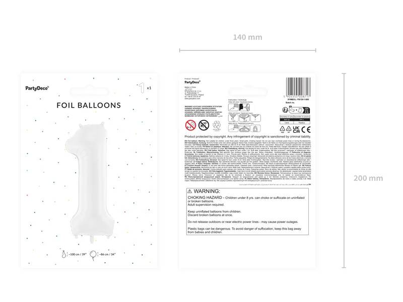 Balon foliowy Cyfra ''1'' 86 cm biały FB130-1-008