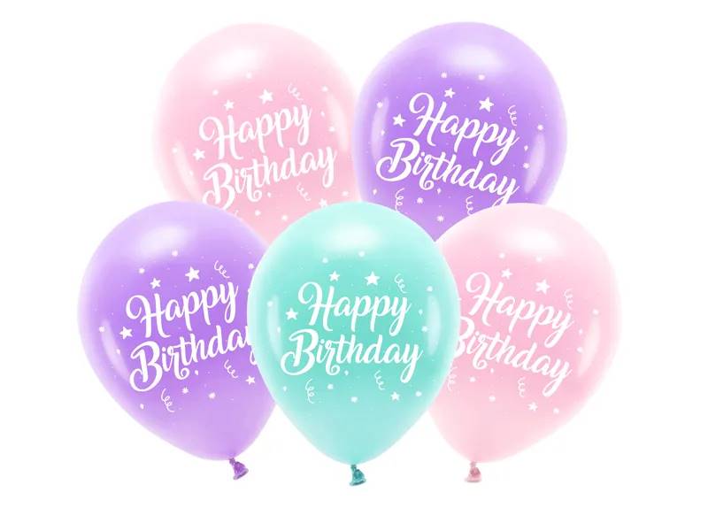 Balony Eco 26 cm Happy Birthday 5 sztuk  ECO26P-201-081-5