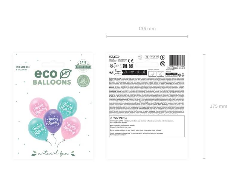 Balony Eco 26 cm Happy Birthday 5 sztuk  ECO26P-201-081-5