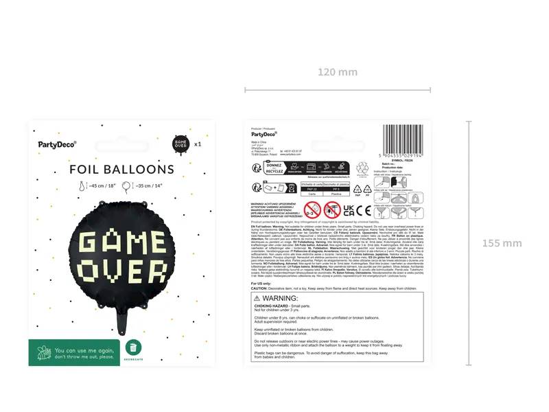 Balon foliowy Game Over 45 cm czarny FB226