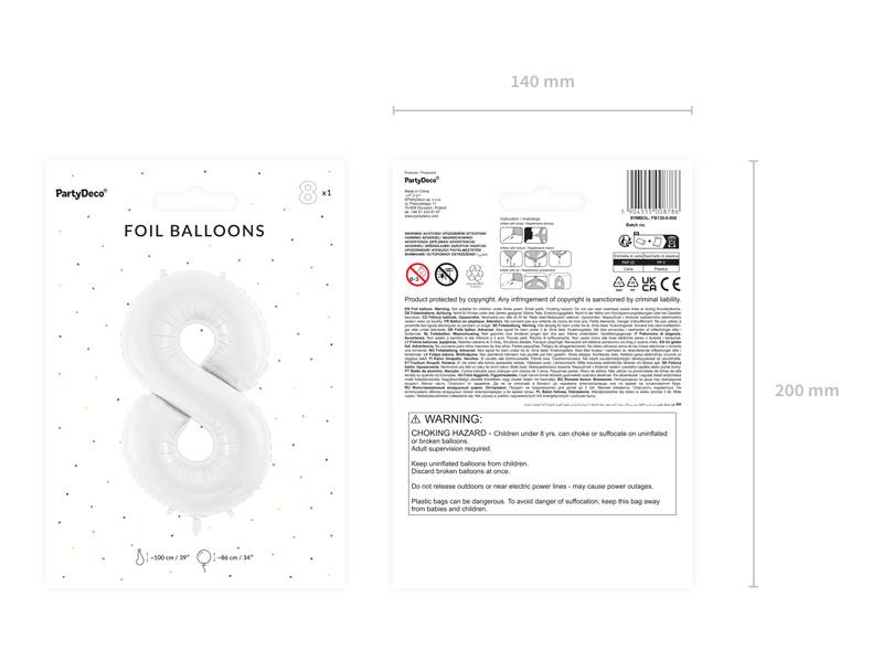 Balon foliowy Cyfra 8 86 cm biały FB130-8-008