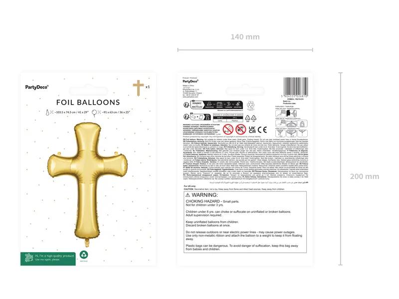 Balon foliowy Krzyż 103.5x74.5 cm złoty Komunia Chrzest FB219-019