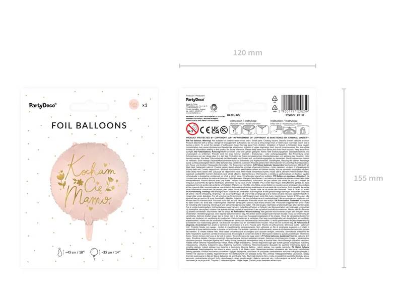 Balon foliowy "Kocham Cię Mamo" 45 cm różowy FB127