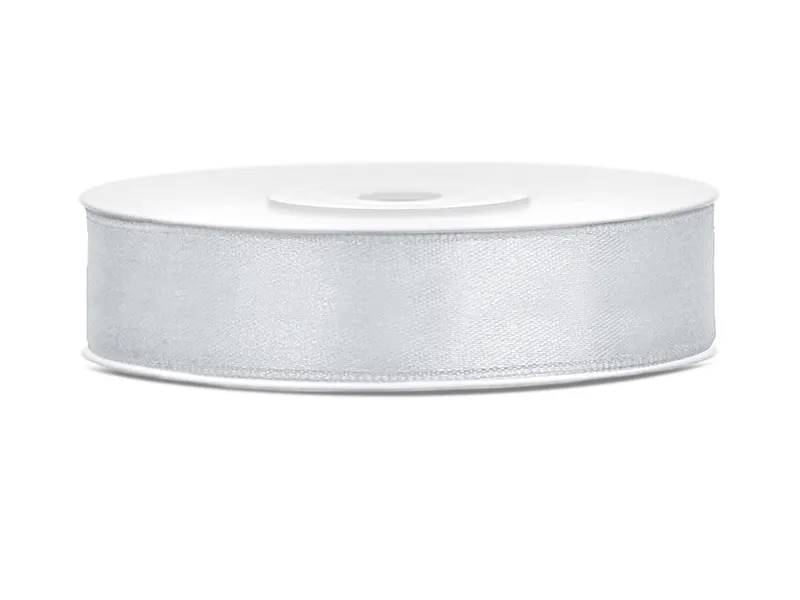 Tasiemka satynowa srebrna 12mm/25m TS12-018