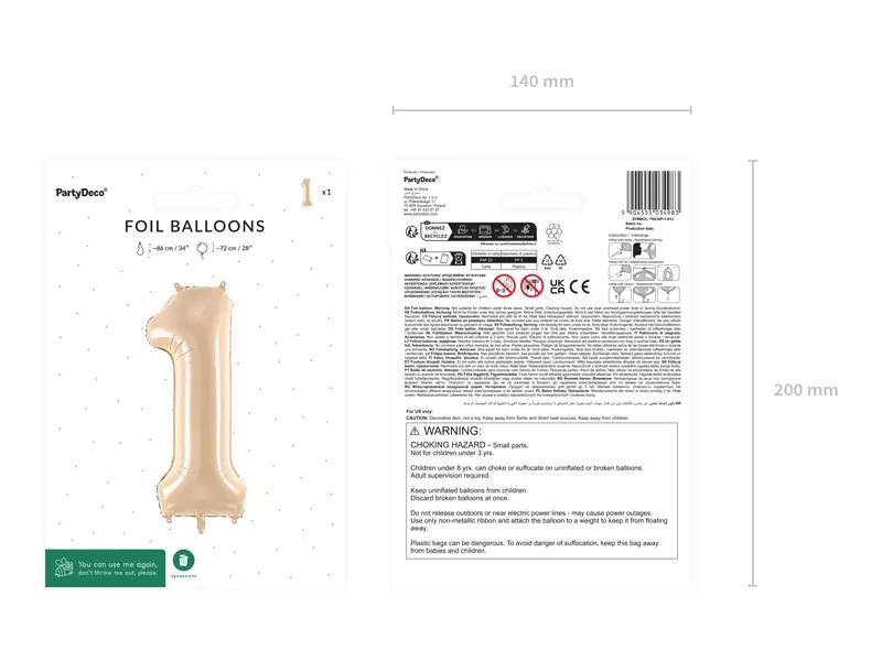 Balon foliowy Cyfra 1 72cm beżowy FB230P-1-013