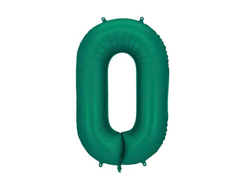Balon foliowy cyfra 0 zieleń butelkowa mat 86cm Party Deco