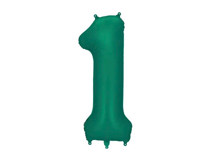 Balon foliowy cyfra 1 zieleń butelkowa mat 86cm Party Deco