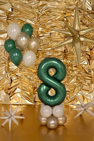 Balon foliowy cyfra 8 zieleń butelkowa mat 86cm Party Deco