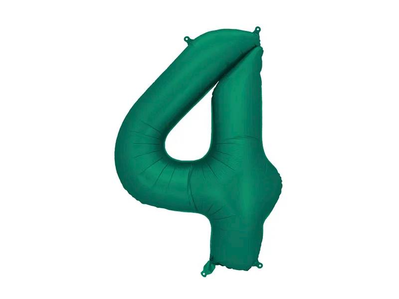 Balon foliowy cyfra 4 zieleń butelkowa mat 86cm Party Deco