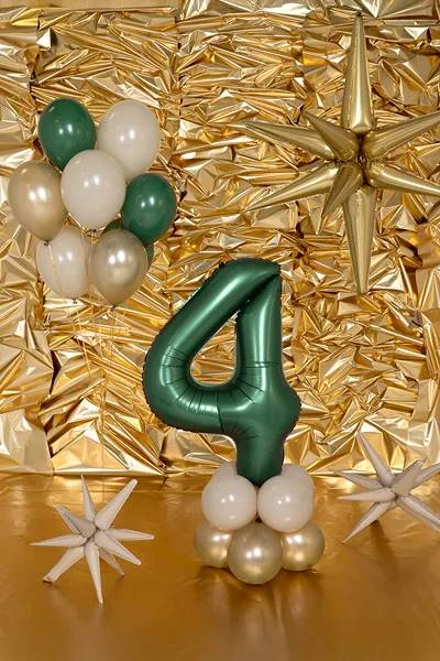 Balon foliowy cyfra 4 zieleń butelkowa mat 86cm Party Deco