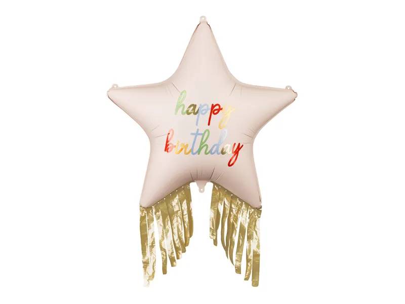 Balon foliowy Gwiazda z frędzlami Happy Birthday 72x72 cm FB308