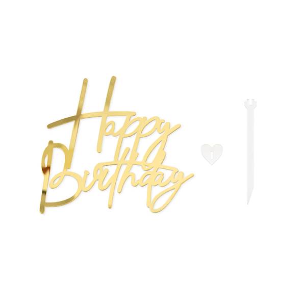 Topper na bok tortu Happy Birthday złoty 164372