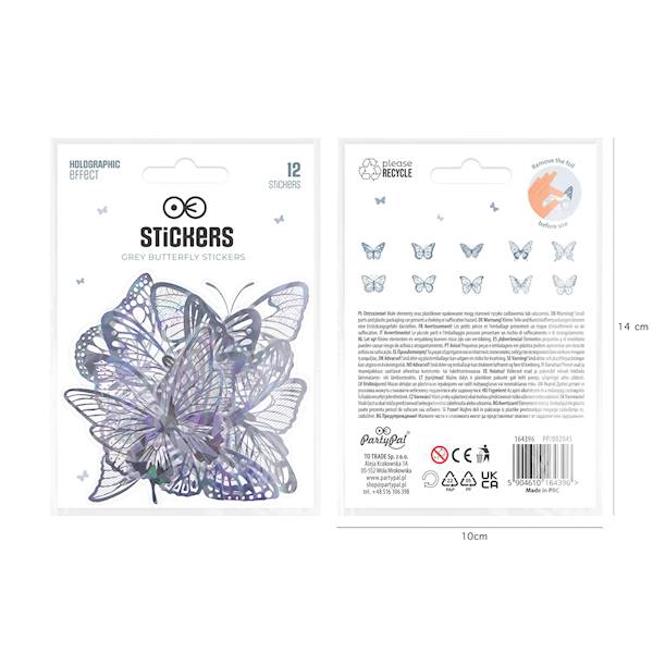 Motyl ozdobny naklejka 12szt czarne holograficzne 164396