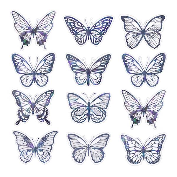 Motyl ozdobny naklejka 12szt czarne holograficzne 164396