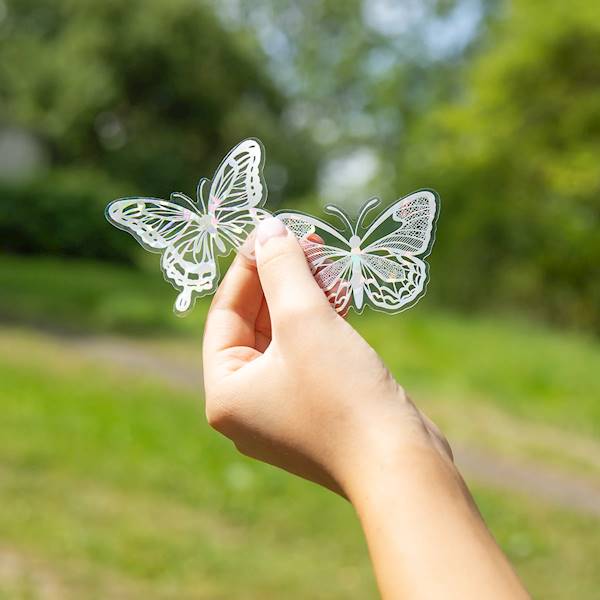 Motyl ozdobny naklejka 12szt białe holograficzne 164389