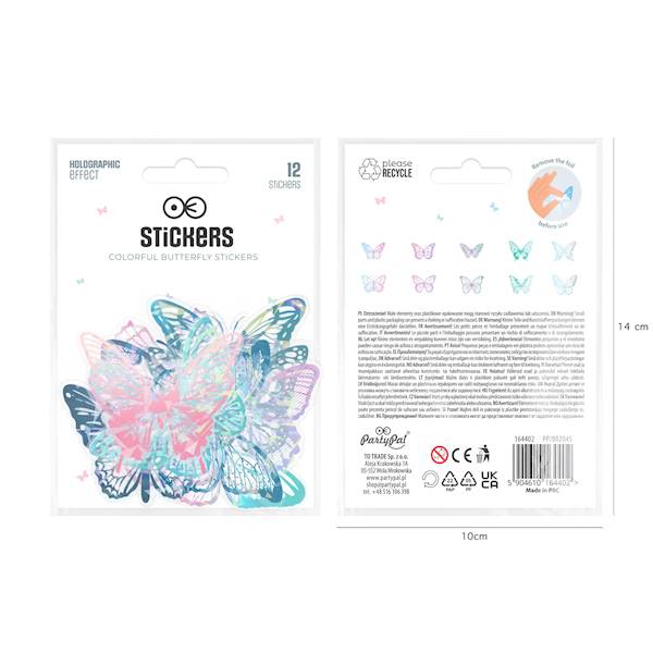 Motyl ozdobny naklejka 12szt niebieskie holograficzne 164402