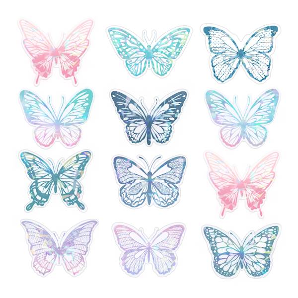 Motyl ozdobny naklejka 12szt niebieskie holograficzne 164402