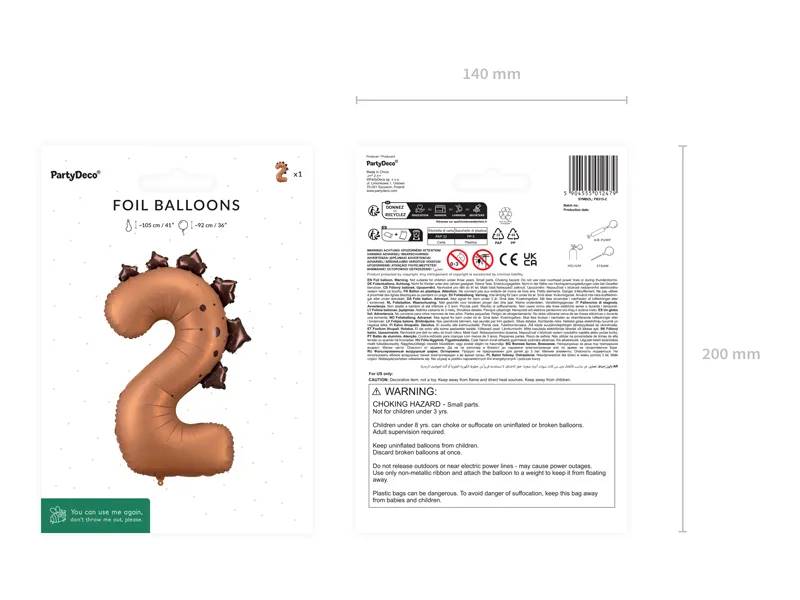 Balon foliowy Cyfra ''2'' Dinozaur 92cm FB315-2