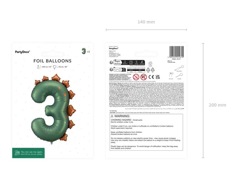 Balon foliowy Cyfra ''3'' Dinozaur 92cm FB315-3