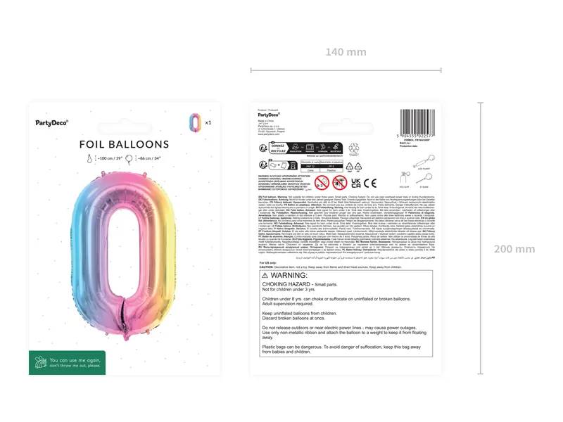 Balon foliowy Cyfra ''0'' 86cm pastelowy tęczowy FB1M-0-000P
