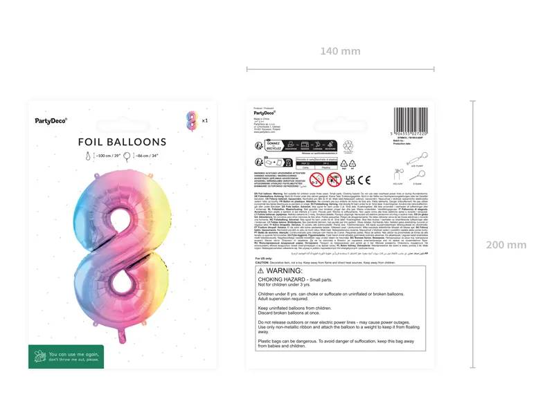 Balon foliowy Cyfra ''8'' 86cm pastelowy tęczowy FB1M-8-000P
