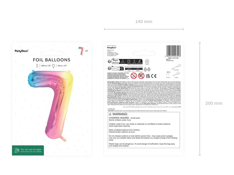 Balon foliowy Cyfra ''7'' 86cm pastelowy tęczowy FB1M-7-000P