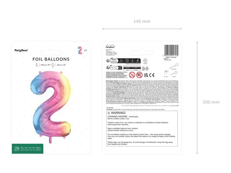 Balon foliowy Cyfra ''2'' 86cm pastelowy tęczowy FB1M-2-000P