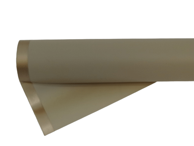 Folia florystyczna beżowa ze złotym brzegiem mleczna, transparentna 50cmx8m rolka HS9-G-10/50x8m