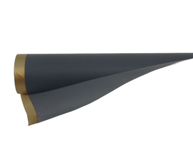 Folia florystyczna szara ze złotym brzegiem mleczna, transparentna 50cmx8m rolka HS9-G-15/50x8m