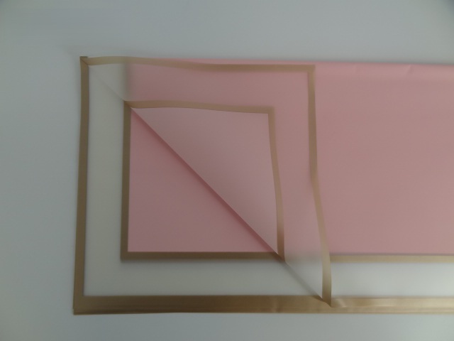 Folia florystyczna arkusze 58x58cm 20szt różowa z transparentnym brzegiem HS10-15/58x58cm