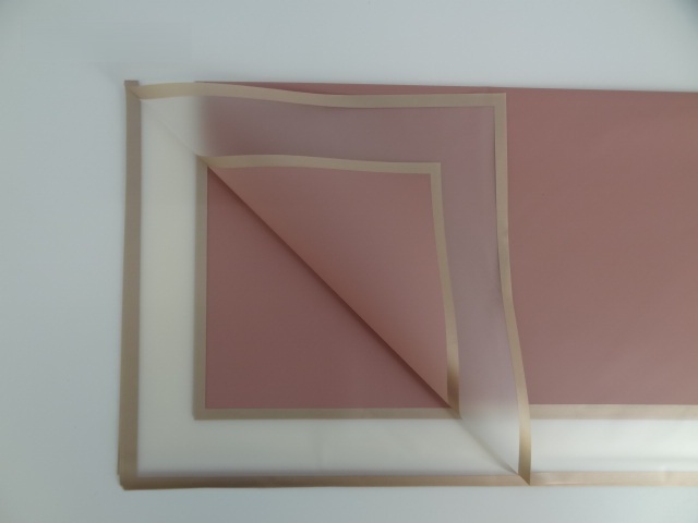 Folia florystyczna arkusze 58x58cm 20szt brudny róż z transparentnym brzegiem HS10-12/58x58cm