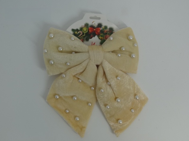 Kokarda welurowa 20x25cm kremowa z perłami HJ-25-VIP203