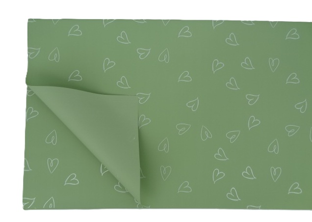 Folia florystyczna arkusz 58x58cm 20szt zielona jasna w białe serca OY07-003-07/58CMX58CM 