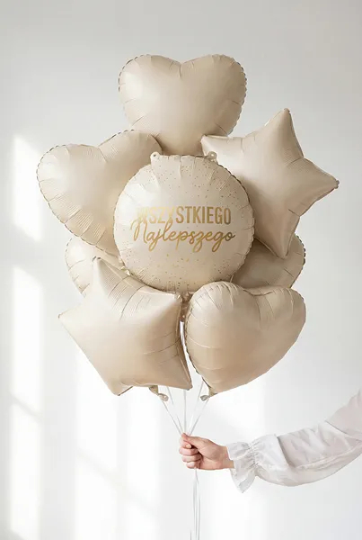 Balon foliowy okrągły kremowy Wszystkiego Najlepszego FB345
