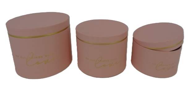 Pudełko flowerbox 3szt różowe jasne zestaw W2521/3 złoty nadruk