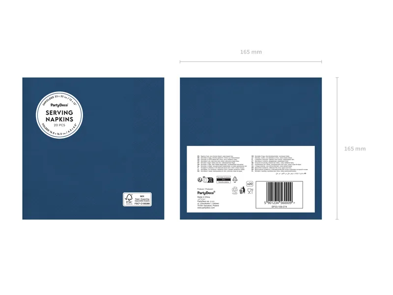 Serwetki papierowe 33x33cm granatowe 20szt  - 2 warstwowe