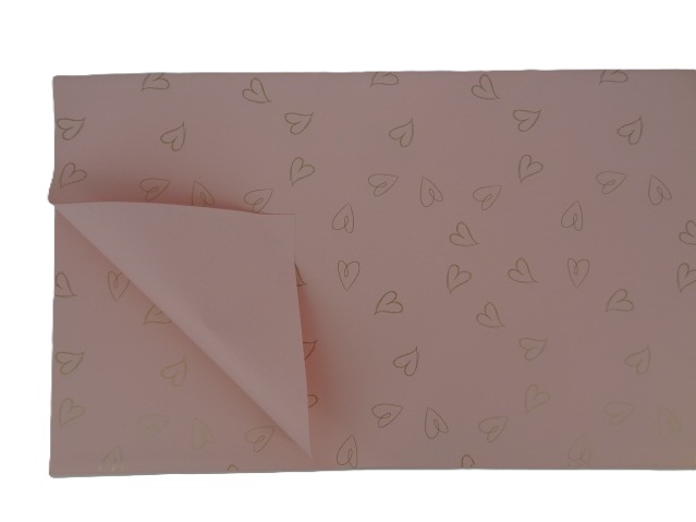 Folia florystyczna arkusz 58x58cm 20szt różowa jasna w złote serca OY07-003-03/58CMX58CM 