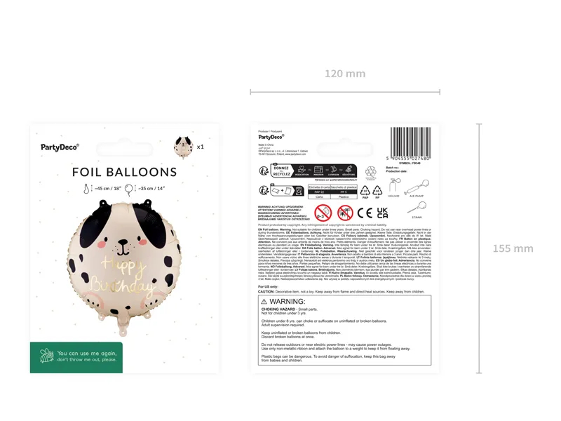 Balon foliowy okrągły piesek Happy birthday FB348