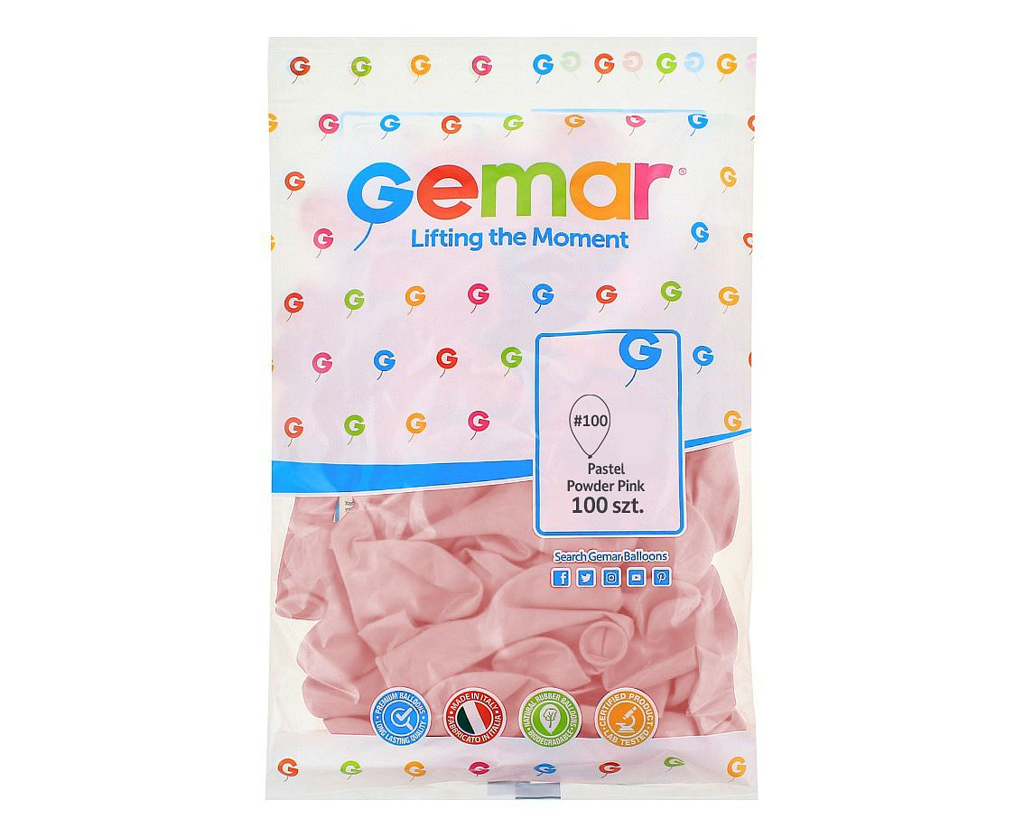 Balony Gemar 12" G110 107 powder pink baby pink pudrowe różowe jasne 30cm 100szt