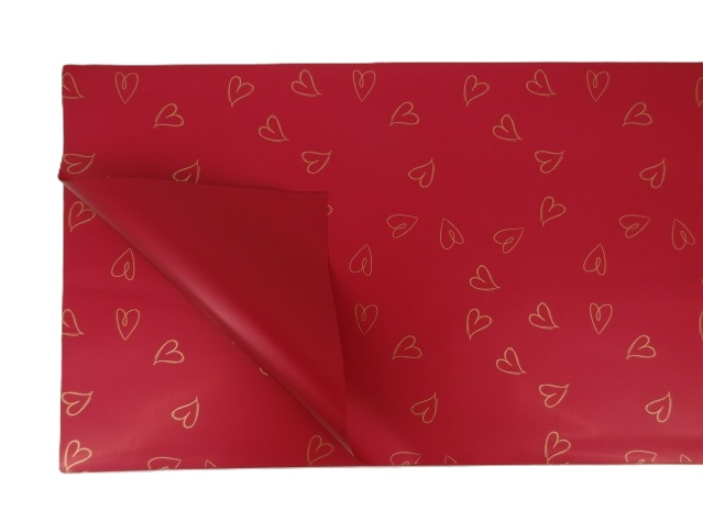 Folia florystyczna arkusz 58x58cm 20szt czerwona w złote serca OY07-003-06/58CMX58CM 