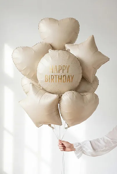 Balon foliowy okrągły kremowy Happy Birthday FB353-079