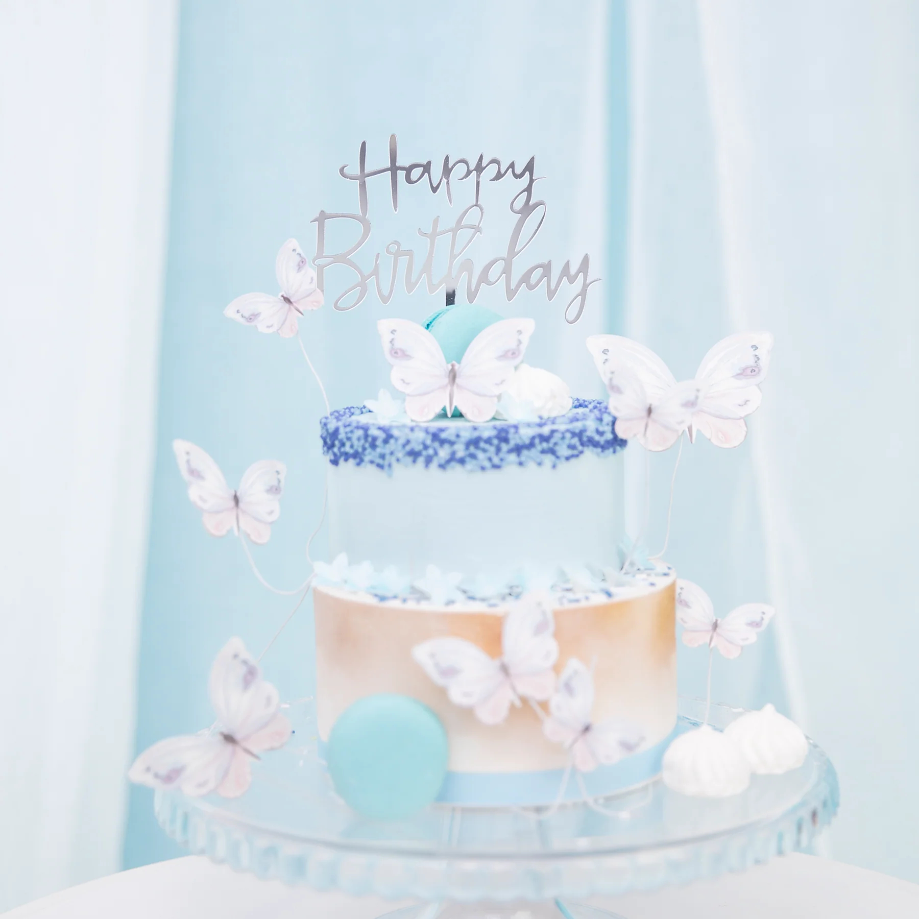 Topper Happy Birthday napis srebrny 13cm  143728