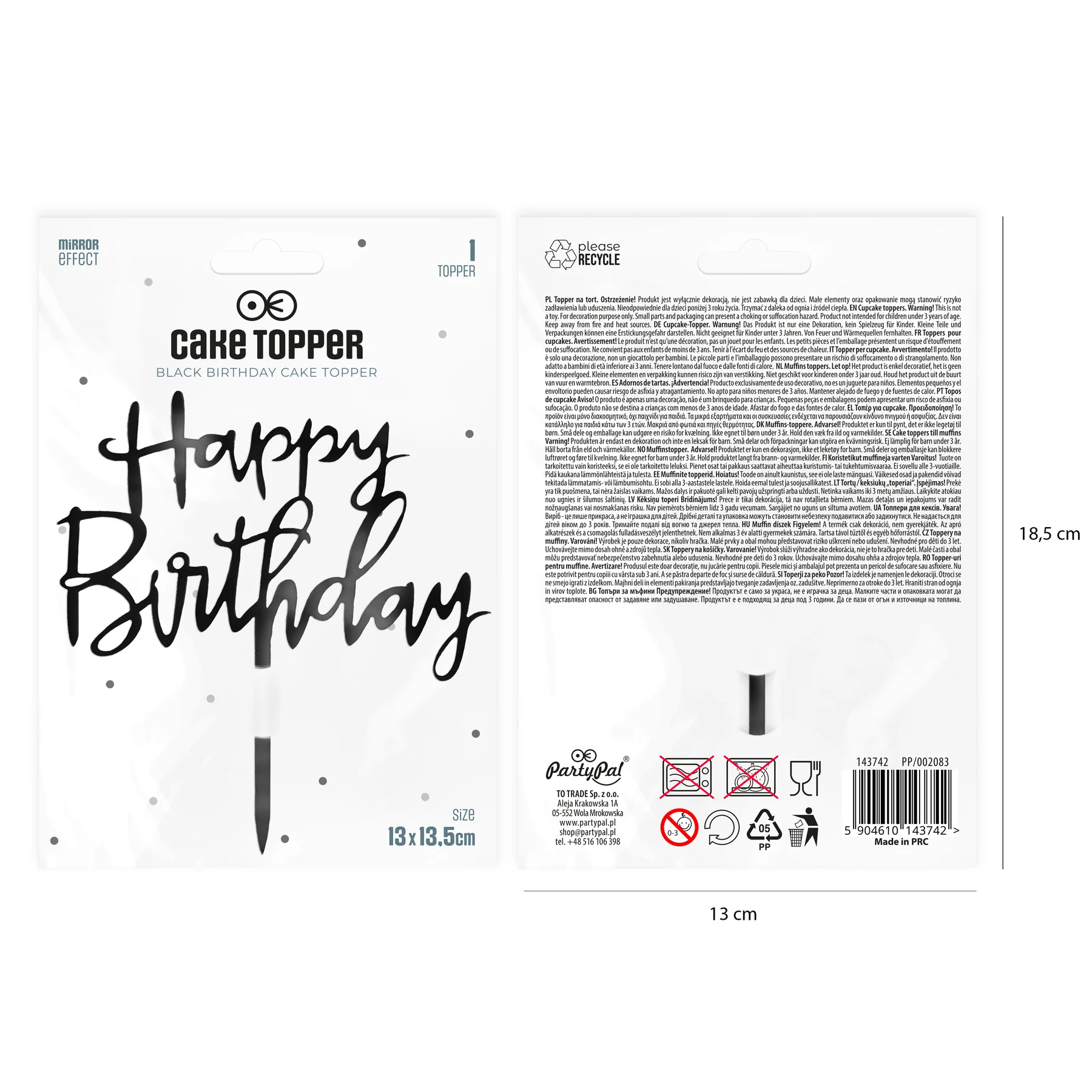 Topper Happy Birthday napis czarny 13cm  143742