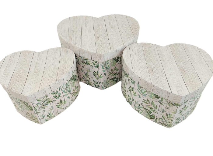 Pudełko flowerbox serce 3w1 W5772 liście Komunia Ślub 